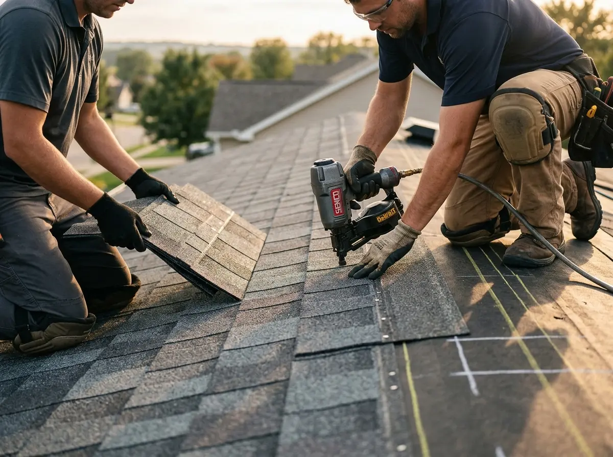 Professional roofer working on a residential roof in Paradise Valley
